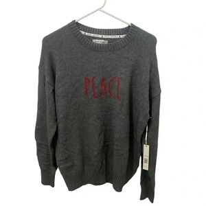 Rae Dunn Grey Peace Graphic Sweater Size Large